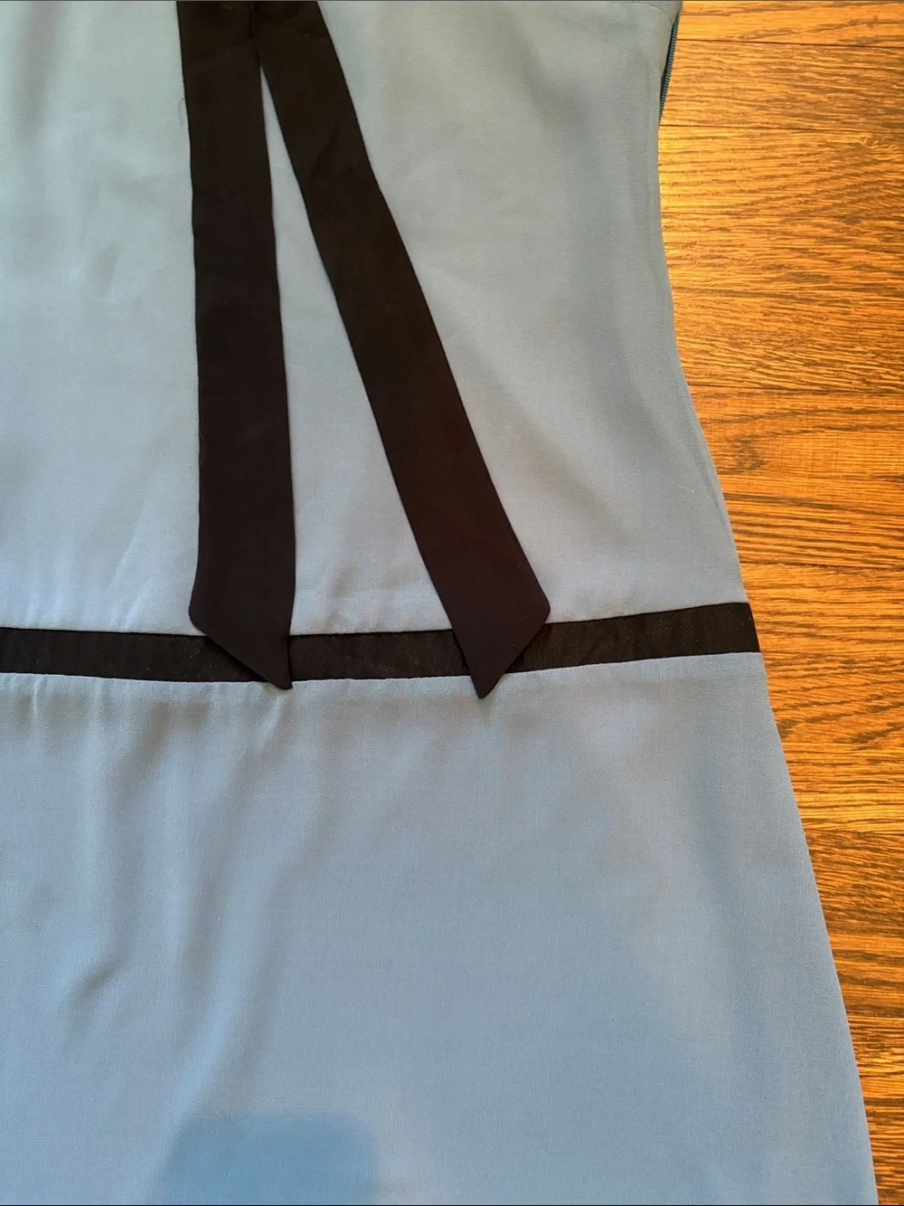 Blue Sleeveless Tie-Neck A-Line Dress with Black Trim